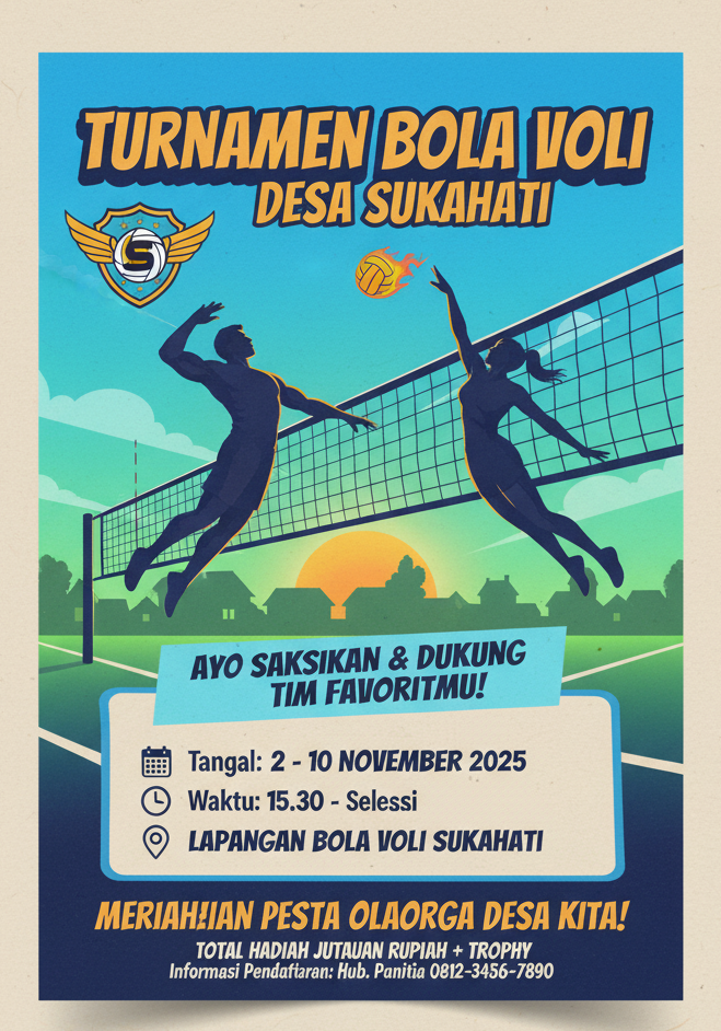 🏐 Pembukaan Pendaftaran Turnamen Bola Voli Desa Sukajati: Ajang Silaturahmi dan Prestasi!